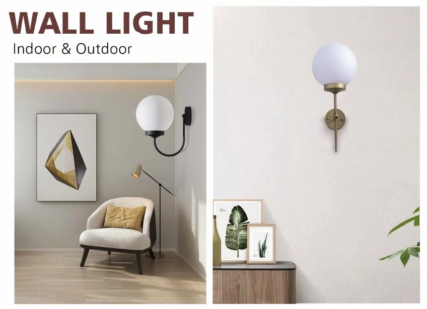 Outdoor Modern LED Garden Wall Lamp 150mm PMMA Globe Lamp with Clear Globe Black Base for Hotel Villar Warehouse Garden