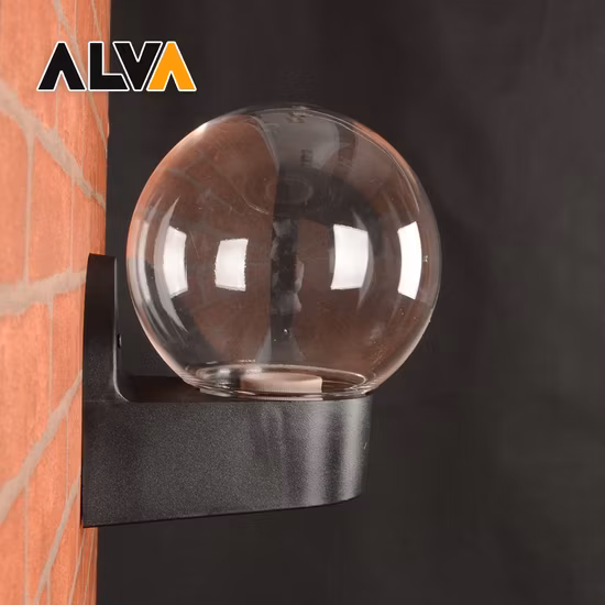 Outdoor Modern LED Garden Wall Lamp 150mm PMMA Globe Lamp with Clear Globe Black Base for Hotel Villar Warehouse Garden